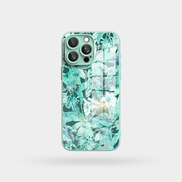 Mint Foliage - Macaron Tempered Glass iPhone Case