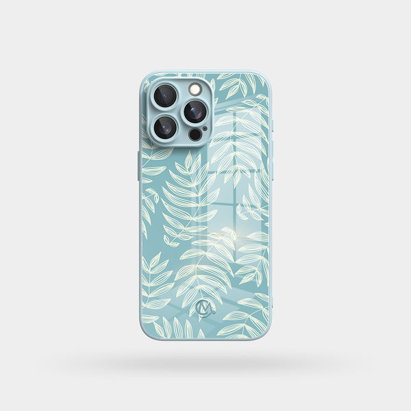 Pastel Palm Leaves - Macaron Tempered Glass iPhone Case