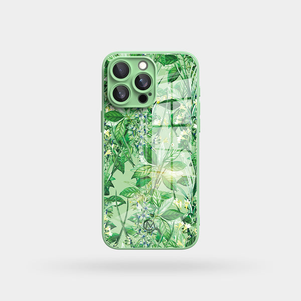 Green Camellia - Macaron Tempered Glass iPhone Case