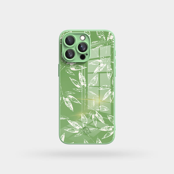 Green Leaves - Macaron Tempered Glass iPhone Case