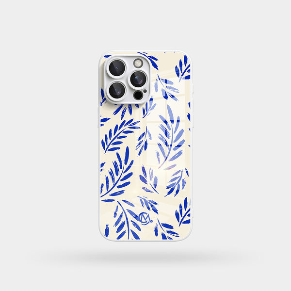 Hand Painted Blue Twigs - Macaron Tempered Glass iPhone Case