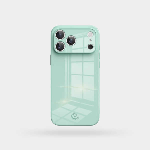 Macaron (Mint Cyan) Tempered Glass iPhone Case